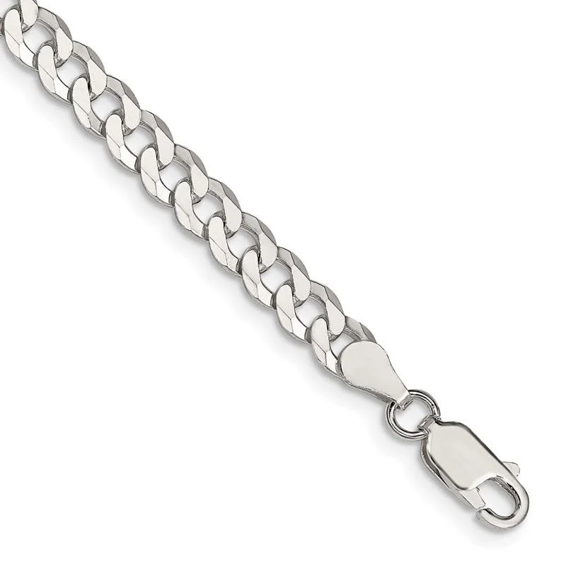 Ladies bracelets minimalist design -Sterling Silver 5mm Beveled Curb Chain Bracelet