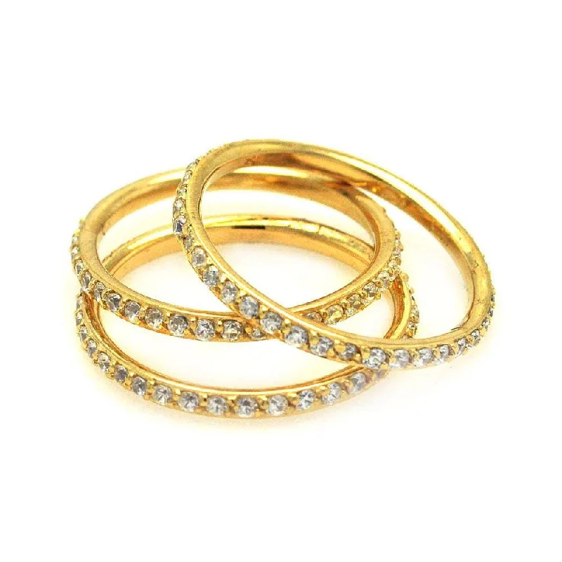 ladies ring winter snowflake-Silver 925 Gold Plated CZ Stackable Ring Set - STR00513GP