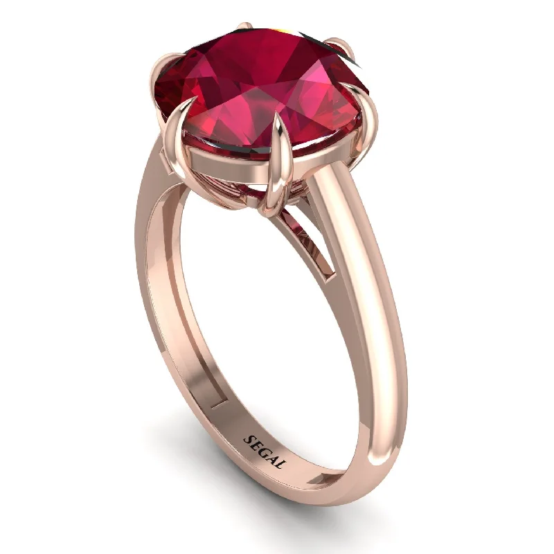 engagement-round-diamond-ring-Round Cut Ruby Solitaire Engagement Ring - Miranda No. 11