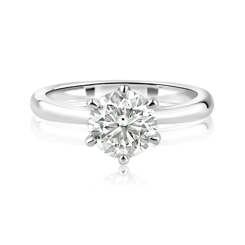 ladies ring trendy star detail-Rhodium Plated 925 Sterling Silver 1 Carat Moissanite Ring - MBGR00001