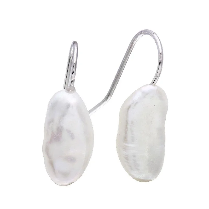 ladies-delicate-pearl-earrings-Rhodium Plated 925 Sterling Silver Hook Earrings with Fresh Water Pearl - STE01082