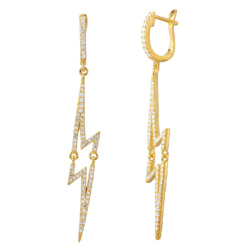 ladies-star-drop-earrings-Silver 925 Gold Plated Dangling Lightning CZ huggie hoop Earrings - ACE00102GP