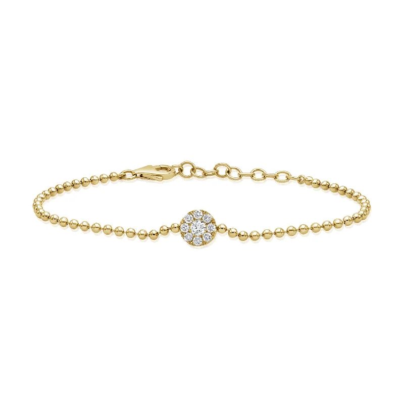 Ladies bracelets for special occasions -14K Gold Diamond Circle Beaded Bracelet