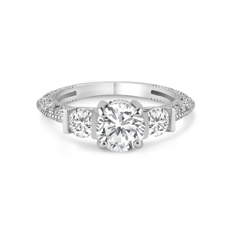 ladies ring summer sun motif-Silver 925 Rhodium Plated Pave Clear CZ Past Present Future Ring - ACR00001