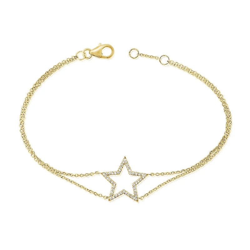 Ladies bracelets satin finish -Diamond Star Chain Bracelet made in 14K Gold