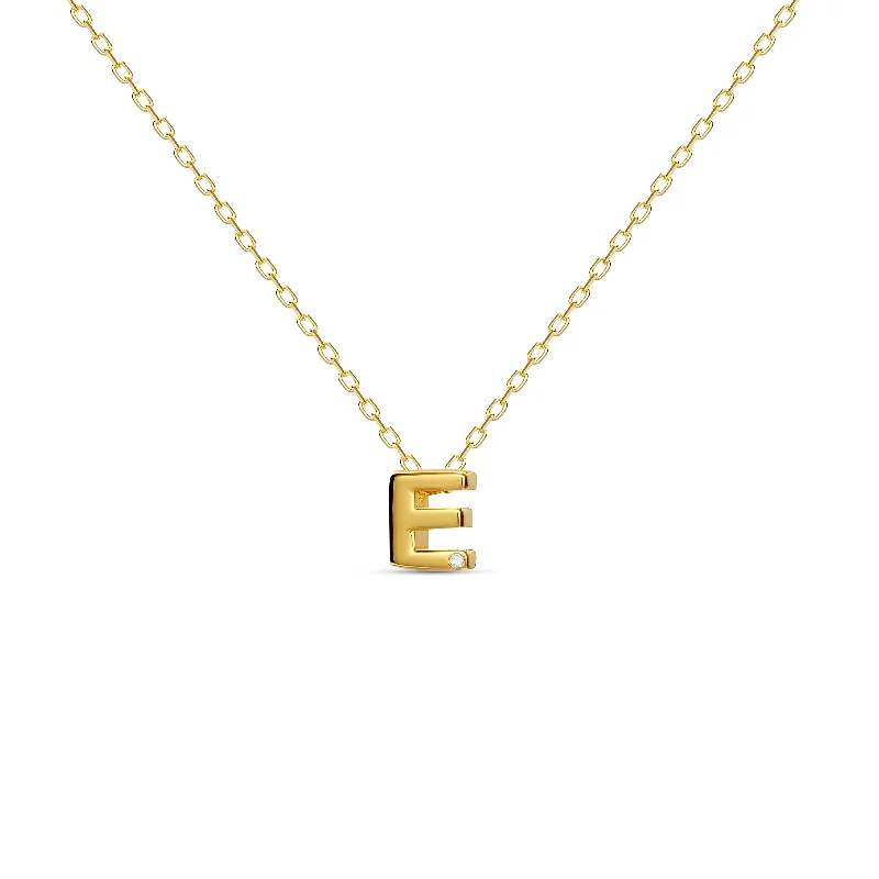 ladies-rose-gold-star-necklace-Diamond Letter Necklace "E" - 18 karat gold vermeil on sterling silver, diamond 0.01 carat