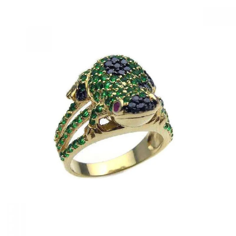 ladies ring celestial starburst-Clearance-Silver 925 Black-Gold Plated Multi Color CZ Frog Ring - STR00564