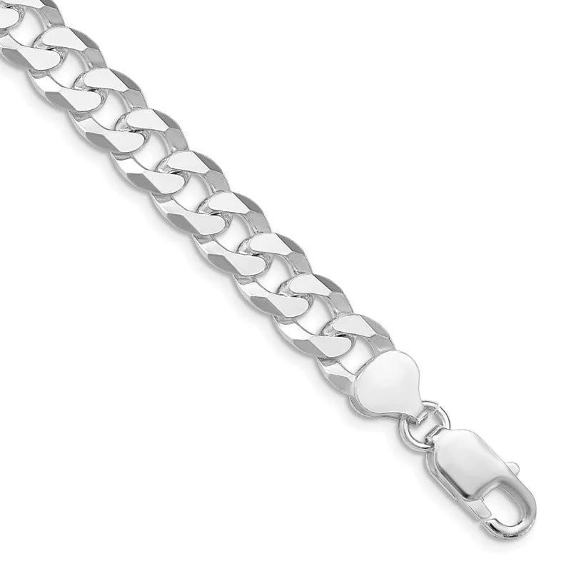 Ladies bracelets for seminars -Sterling Silver Rhodium-plated 8.5mm Beveled Curb Chain Bracelet