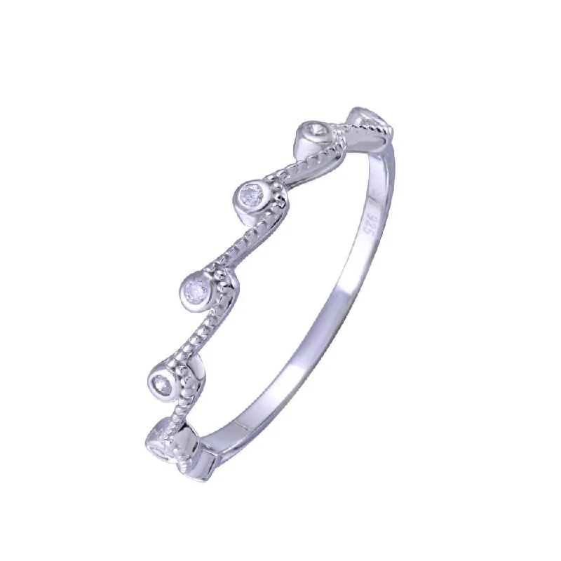 ladies ring personalized date detail-Rhodium Plated 925 Sterling Silver Half Eternity Wave Clear CZ Ring - STR01156