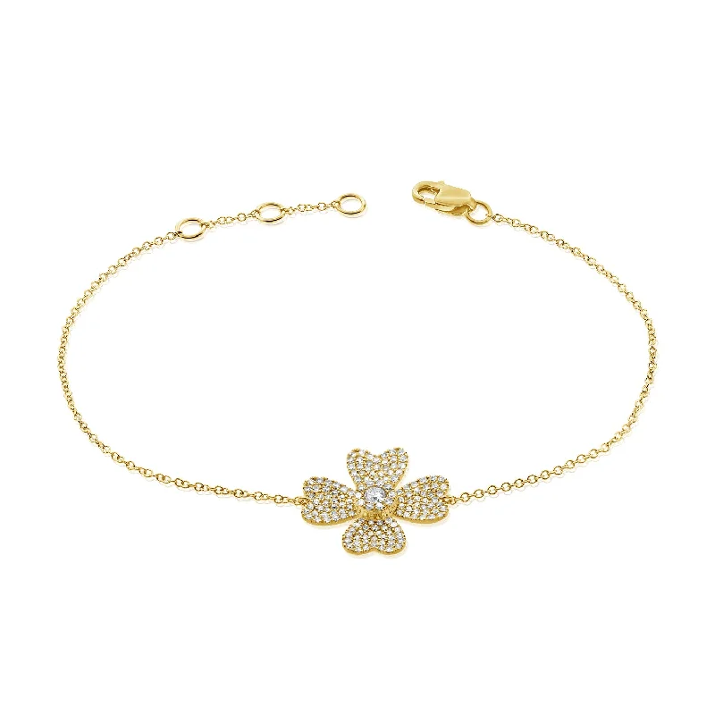 Ladies bracelets fun wristbands -14K Gold Diamond Blossom Bracelet