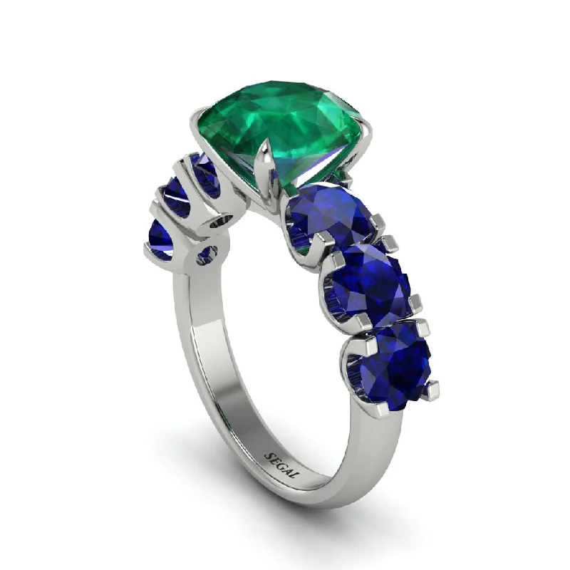 engagement-unique-sapphire-ring-Round Cut Emerald Cathedral Engagement Ring - Tatum No. 66