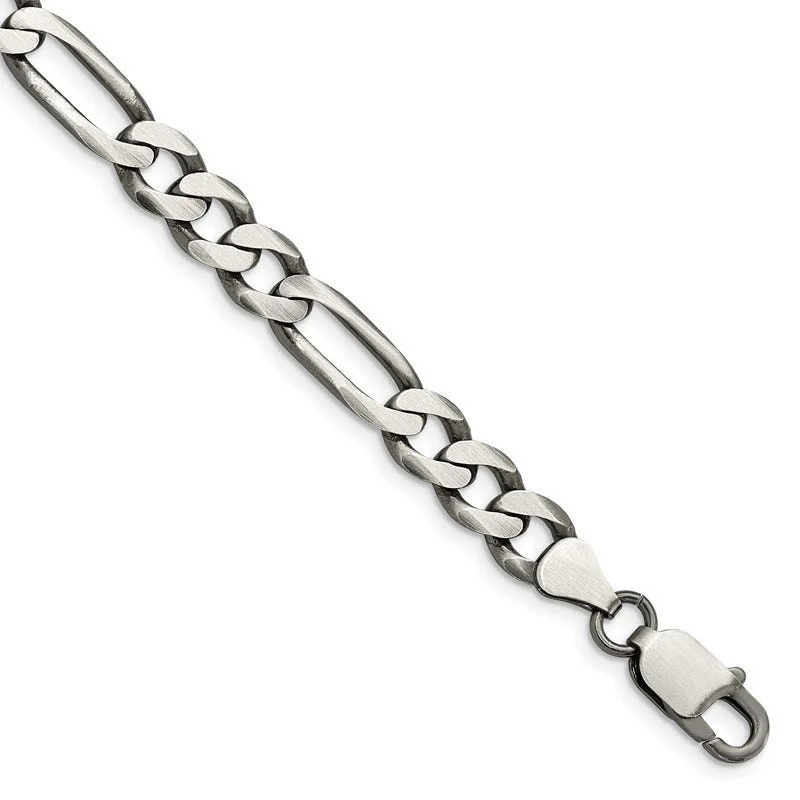 Ladies bracelets for engineers -Sterling Silver Antiqued 7.5mm Figaro Chain Bracelet