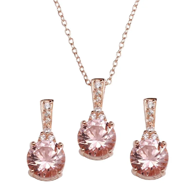 ladies-vintage-pearl-earrings-Rose Gold Plated 925 Sterling Silver Pink CZ Necklace and Earrings - STS00517RGP