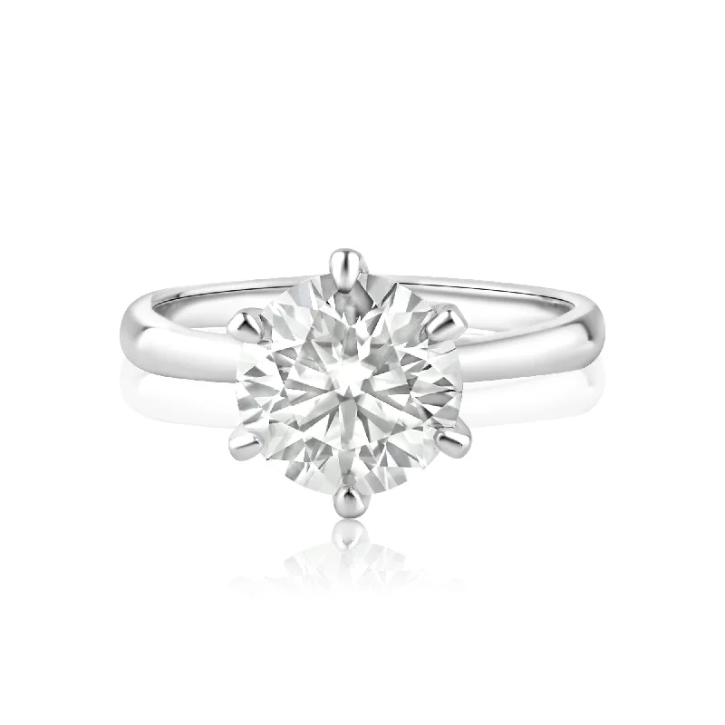 ladies ring polished sterling silver-Rhodium Plated 925 Sterling Silver 3 Carat Moissanite Ring - MBGR00003