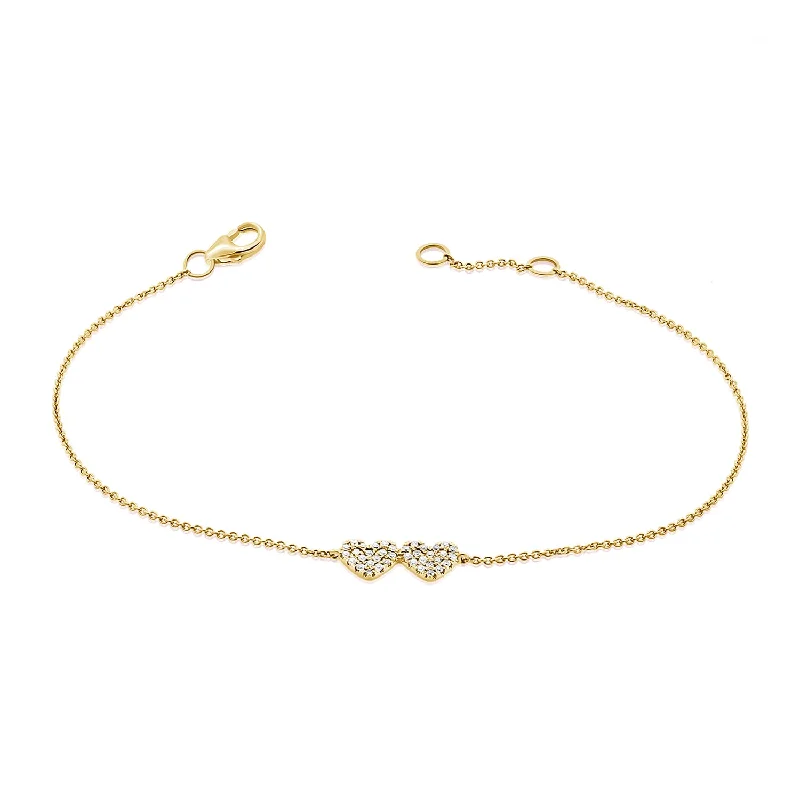 Ladies bracelets intricate designs -14K Gold Double Heart Diamond Bracelet