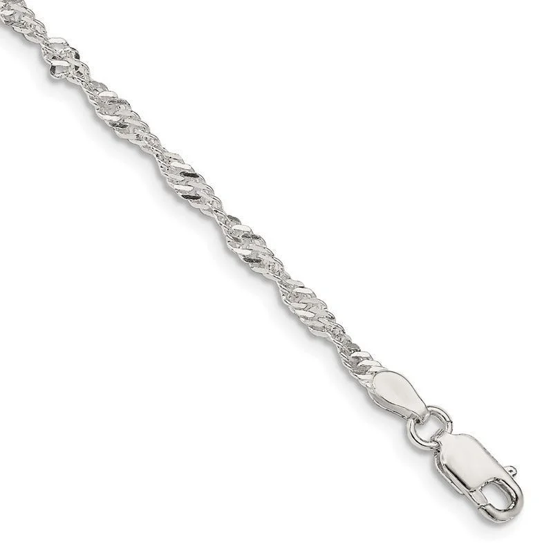 Ladies bracelets classic cuffs -Sterling Silver 2.25mm Singapore Chain Bracelet