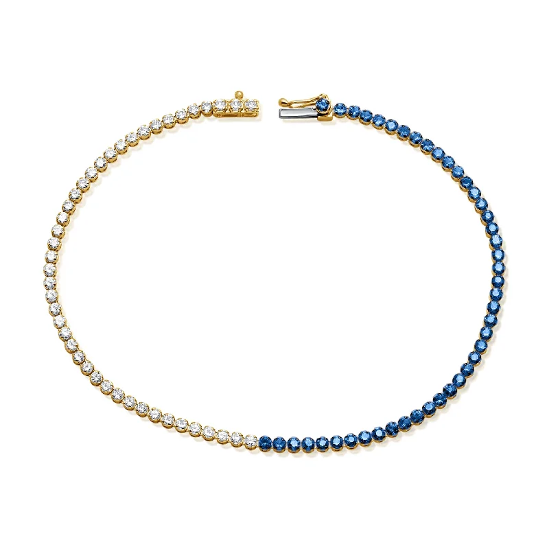 Ladies bracelets for galas -Stunning 14K Gold Sapphire and Diamond Gradient Tennis Bracelet