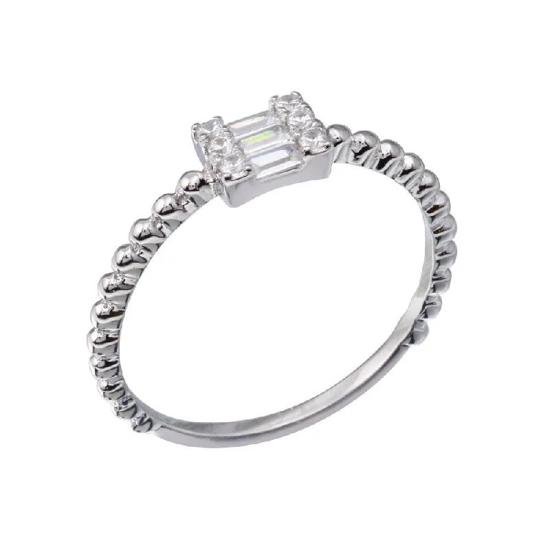 ladies ring cosmic crescent moon-Rhodium Plated 925 Sterling Silver Square Baguette Clear CZ Ring - BGR01350