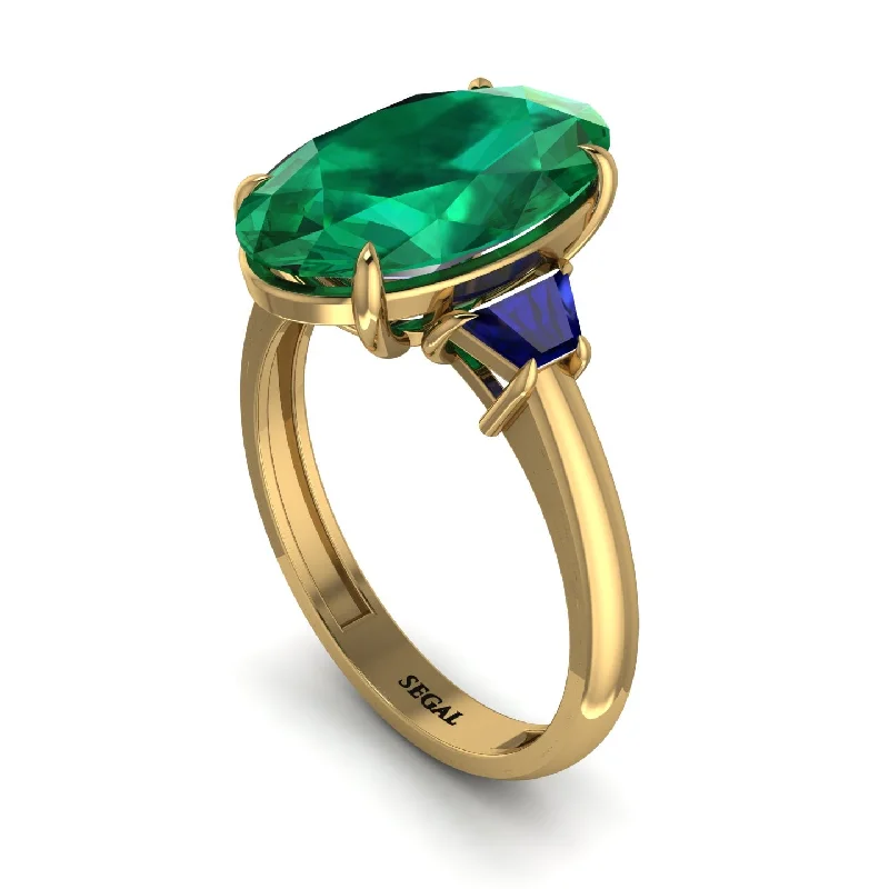 engagement-emerald-vintage-ring-Oval-Cut Emerald Three Stone Engagement Ring - Amari No. 64