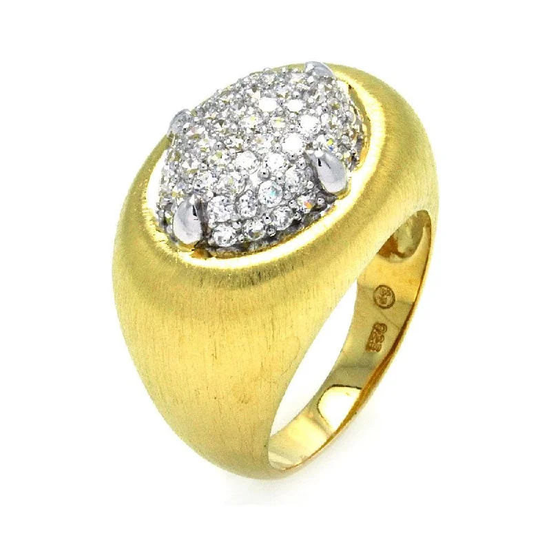 ladies ring trendy star detail-Clearance-Silver 925 Rhodium and Gold Plated 2 Toned Matte Finish Clear Pave Set CZ Ring - BGR00284