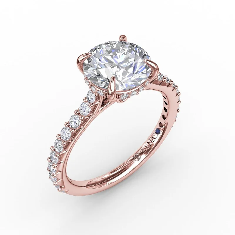 engagement-simple-gold-ring-Classic Round Diamond Solitaire Engagement Ring With Hidden Pavé Halo