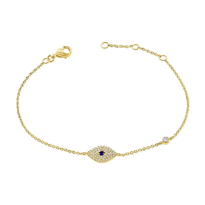 Ladies bracelets lightweight wear -Sapphire & Diamonds Evil Eye Bracelet made in 14K Gold