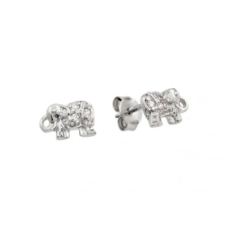 ladies-minimalist-earrings-Silver 925 Rhodium Plated Elephant Clear CZ Stud Earrings - STE00906