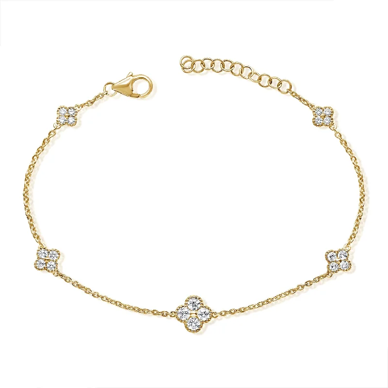 Ladies bracelets dainty bangles -Diamond Clovers Bracelet made in 14K Gold