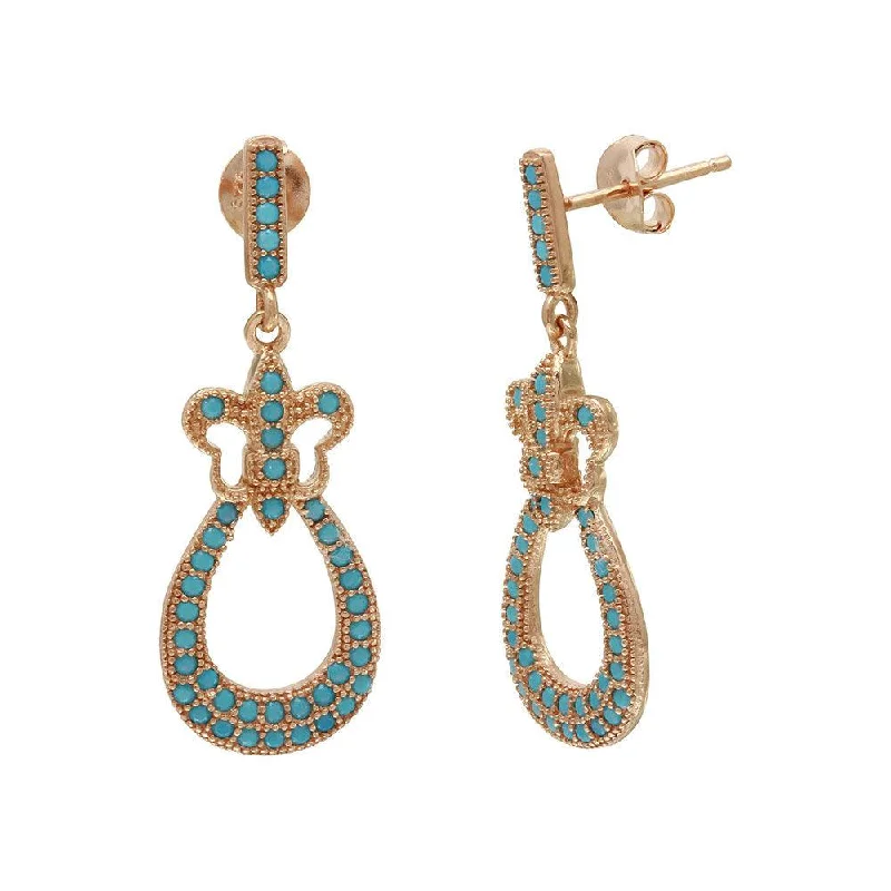 ladies-rose-gold-moon-earrings-Rose Gold Plated 925 Sterling Silver Dangling  Filigree Turquoise Stone Earrings - BGE00506RGP