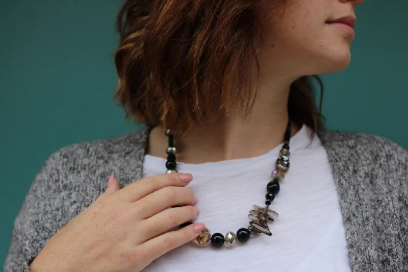 ladies-custom-diamond-necklace-Black Agate Crystal Necklace