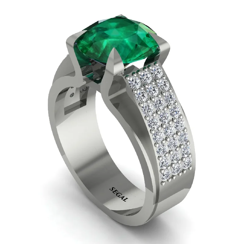 engagement-elegant-ring-Round Cut Emerald 14K Gold Pave Engagement Ring - Saylor No. 6