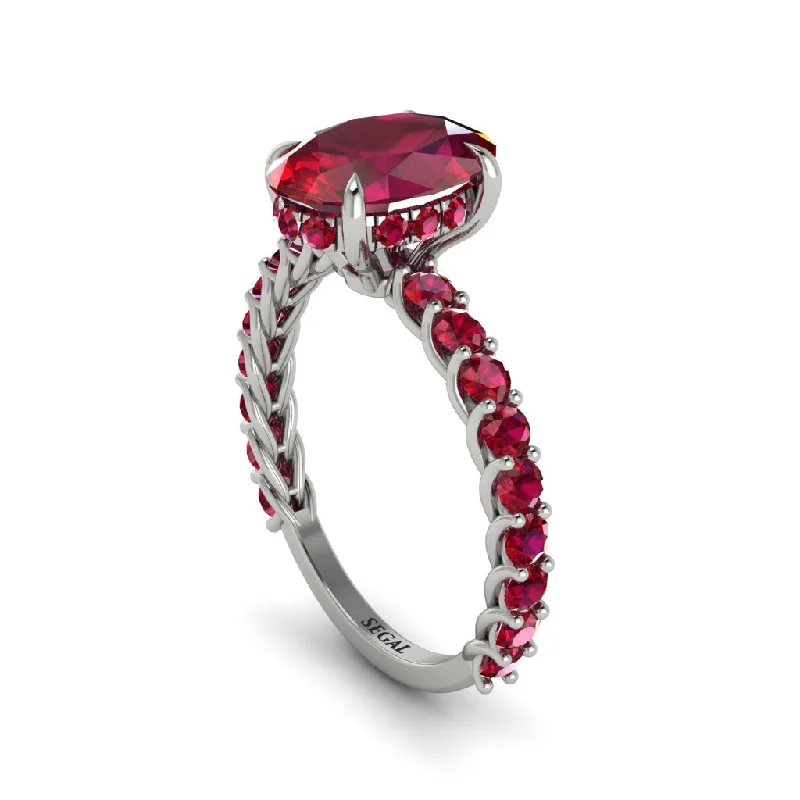 engagement-white-gold-solitaire-ring-Oval-Cut Halo Ruby Timeless Elegance Engagement Ring - Kelsey No. 57