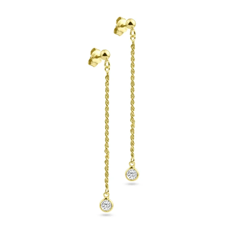 ladies-rose-gold-star-earrings-Gold Plated 925 Sterling Silver Dangling Rope Clear CZ Stud Earring - ITE00093-GP