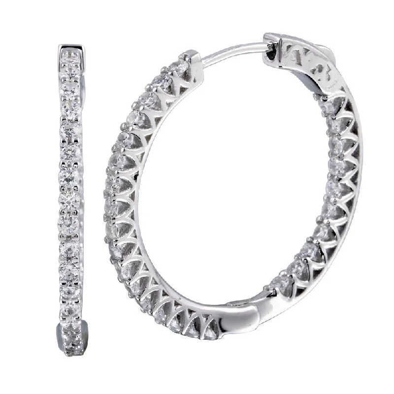 ladies-stud-diamond-earrings-Rhodium Plated 925 Sterling Silver Inside Out CZ Hoop Vault Lock Earring 30mm - STE01243