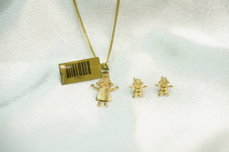 ladies-classic-necklace-14k Little Girl Necklace & Earrings Set