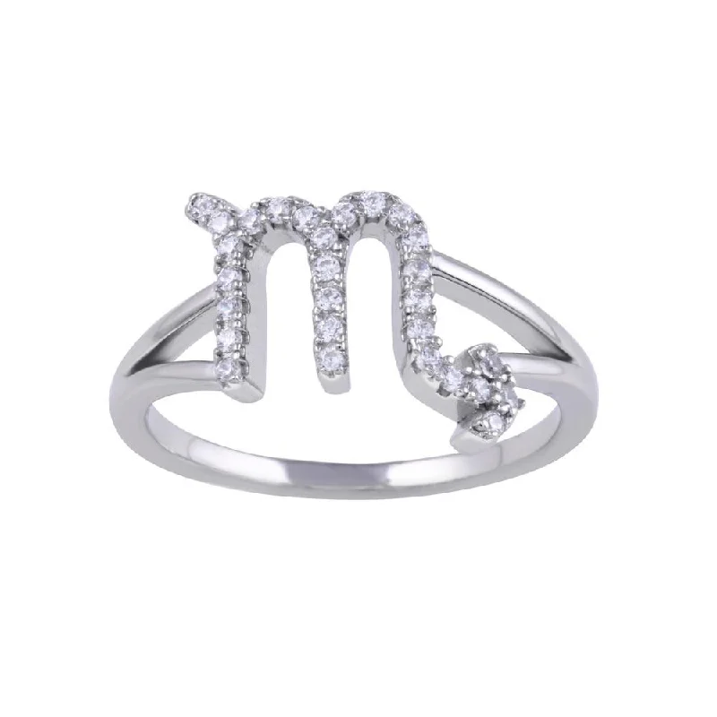 ladies ring unique vine pattern-Rhodium Plated 925 Sterling Silver Scorpio CZ Zodiac Sign Ring - BGR01329