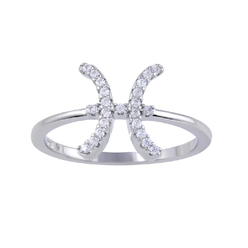 ladies ring nature leaf swirl-Rhodium Plated 925 Sterling Silver Pisces CZ Zodiac Sign Ring - BGR01320