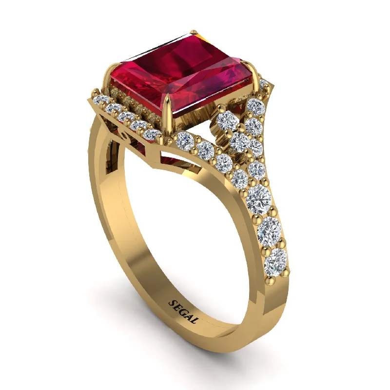 engagement-gold-vintage-ring-Radiant Cut Ruby 14K Halo Engagement Ring - Cassidy No. 10