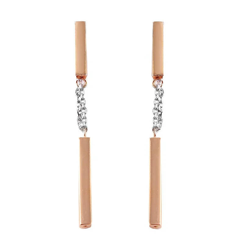 ladies-moon-gold-earrings-Silver 925 Rose Gold Plated Danging Bar Earrings - ITE00072RGP