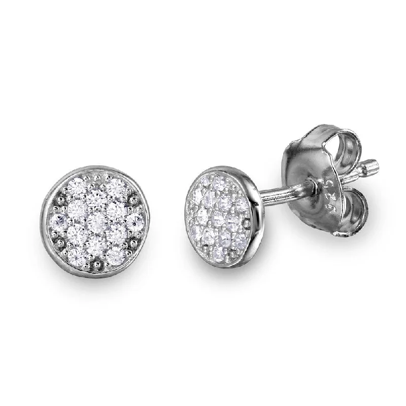 ladies-everyday-hoop-earrings-Silver 925 Rhodium Plated CZ Encrusted Disc Stud Earrings - GME00050