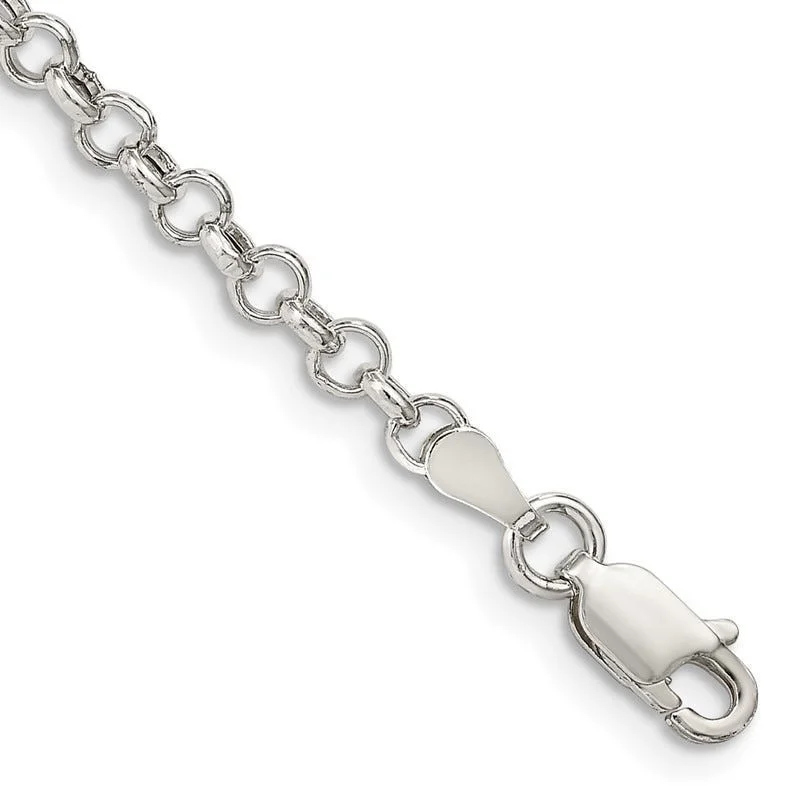 Ladies bracelets with crystals -Sterling Silver 3mm Semi-solid Rolo Chain Bracelet