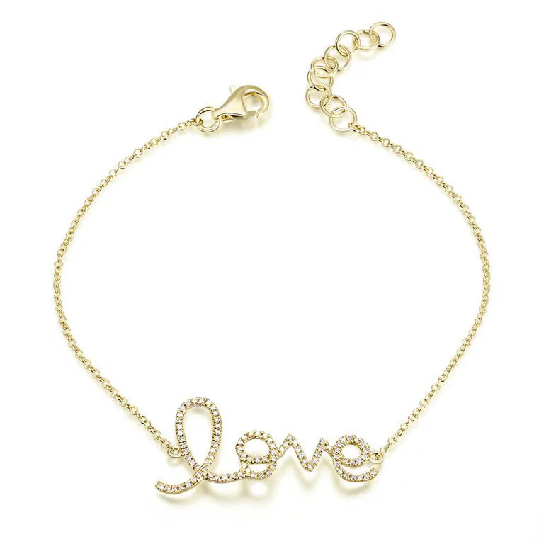 Ladies bracelets layered styles -14K Gold Diamond Script "Love" Bracelet