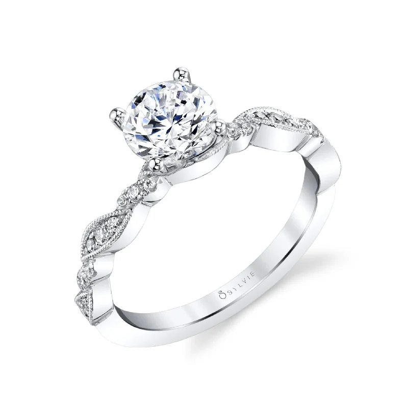 engagement-asscher-cut-diamond-ring-Sylvie Collection 14K White Gold Round Engagement Ring Setting