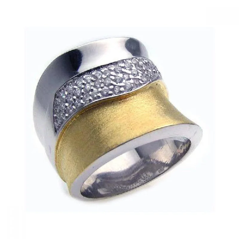 ladies ring tropical palm detail-Clearance-Silver 925 Rhodium and Gold Plated Pave Set CZ Ring - STR00561