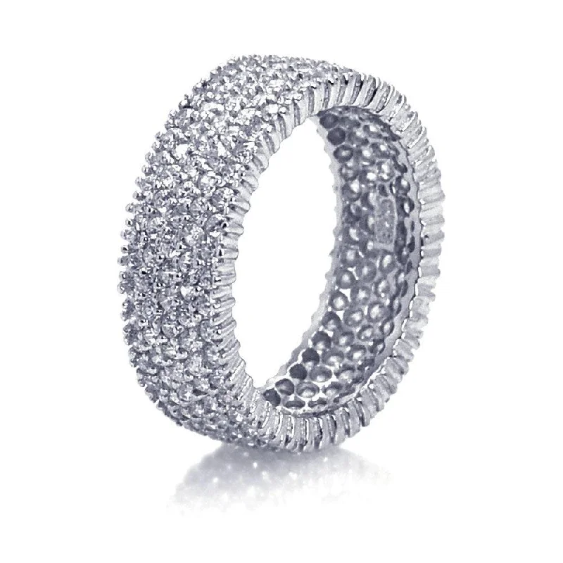 ladies ring delicate fluorite-Silver 925 Rhodium Plated Pave Set Clear CZ Eternity Ring - STR00448CL