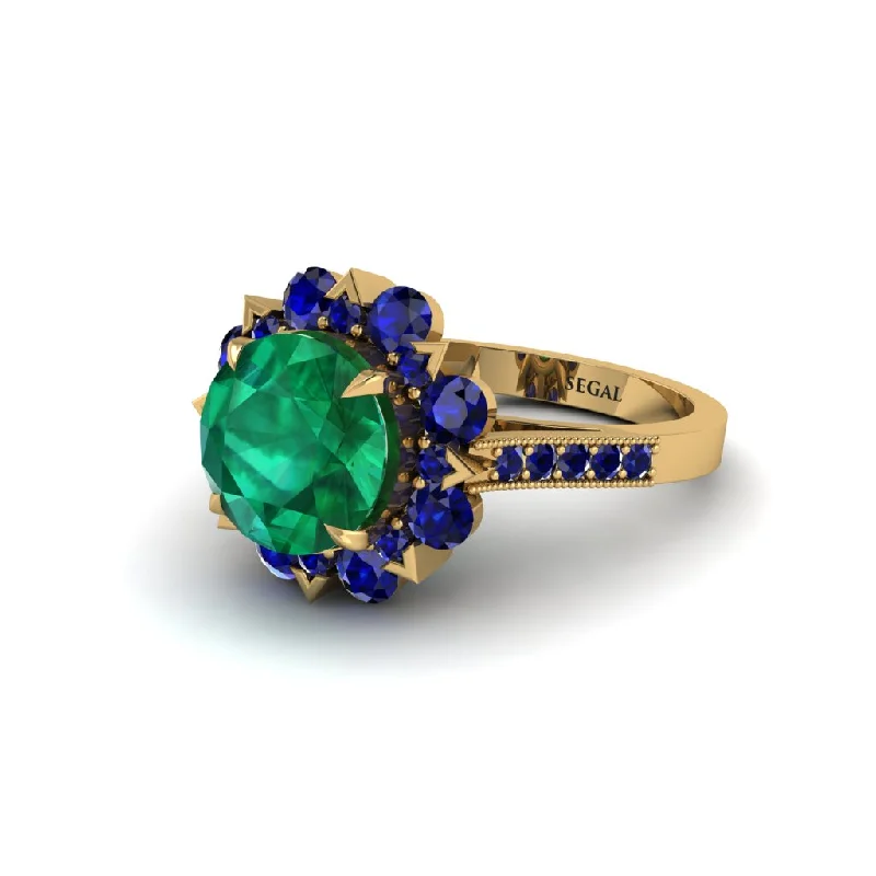 engagement-halo-sapphire-ring-Emerald Halo Sunburst Engagement Ring - Winter No. 64