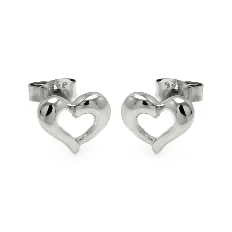 ladies-charm-pearl-earrings-Silver 925 Rhodium Plated Open Hear Stud Earrings - STE00779