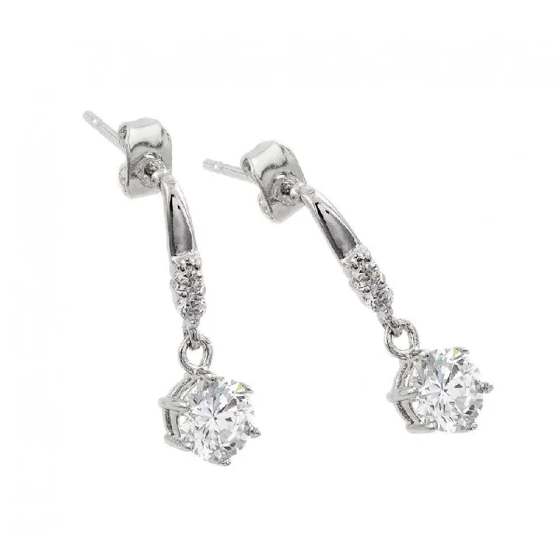 ladies-star-diamond-earrings-Silver 925 Rhodium Plated Round Center CZ Dangling Stud Earrings - BGE00378