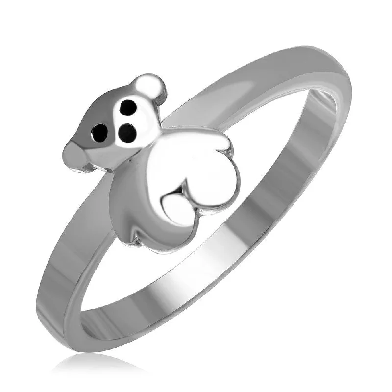 ladies ring valentine’s heart-Silver 925 Rhodium Plated Teddy Bear Ring - AAR0021