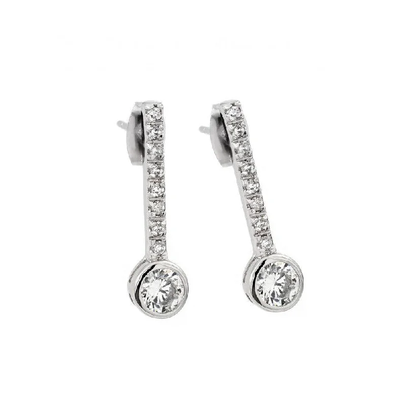 ladies-short-gold-earrings-Silver 925 Rhodium Plated Channel Round CZ Stud Earrings - BGE00424